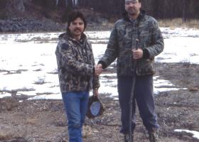Paquette (left) and Gorto, who made the discovery while conducting an archeological survey.
