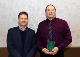 Logan (right) with Interim Provost Dale Kapla