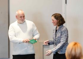 Jeevar (left) with Susy Ziegler, associate dean of the College of Arts & Sciences