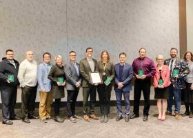 (From left): Carlson, Doney, Jeevar, Lubig, Cameron-Standerford, Steve VandenAvond, Tessman, Thompson, Kapla, Logan, Boyer-Davis, Digneit, Ziegler and Johnson.