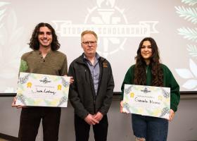 L to R: Undergraduate Lower Division winner Jason Andary, Dr. Paul Mann, Gabriela Moreno