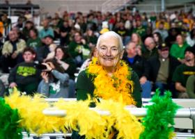 Kathy Andel front and center at last Saturday's NMU-MTU game.