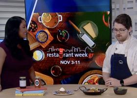 Graves on the TV set promoting Tupelo Honey's Restaurant Week menu