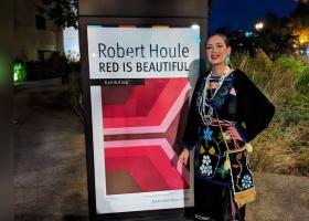 Diehlman in a traditional Anishinaabe strap dress before the reception.