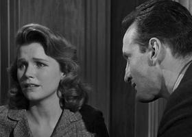 Actors Lee Remick and George C. Scott in a courtroom scene from "Anatomy of a Murder" (IMDb photo)