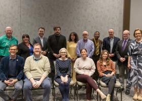 Front (from left): President Brock Tessman, Pratt, Boyer-Davis, Glendening, Johnson; Back (from left): Berry, Lenzen, Naito, Ivanovic, Nelly Kupper, Jean Kupper, Wilson, Phillips, Arts and Sciences Dean Rob Winn, and Provost Anne Dahlman