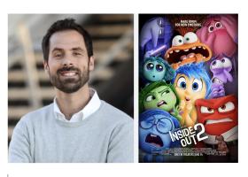 Mann alongside the 'Inside Out 2' poster