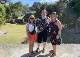 From left: White, Kennedy and Bergh at the Xunantunich Mayan Ruins in Belize during their preliminary site visit to San Ignacio.