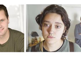 Dan Aho, the film's writer and director; and a scene from "My Sister" with Han Numinen (foreground) and Jessica "Red" Bays