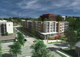 Architectural rendering of apartments.