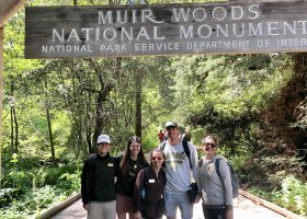 An NMU survey team at John Muir Woods National Monument (from left): Carson Piette, Mackenzie Geary, Rosie Mousseau, Sam Kearney and Jes Thompson