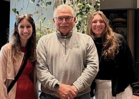 Joe Prinzi (center) met NMU scholarship recipients Kari Betters, left, and Taylor Priestley for dinner at a revolving restaurant in Aukland, New Zealand's Sky Tower.