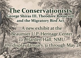 "The Conservationists" Shiras and Roosevelt on a graphic promoting the exhibition