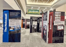 Holocaust exhibition panels in NMU's Olson Library