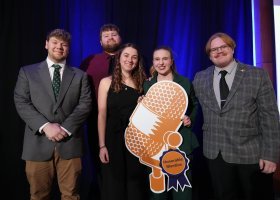 CAMS students receiving the Live Sports Coverage award (left to right): Nathan Phipps, Tristen Harsila, Norah Lee, Emma Marotz and Austin Graham. (MAB photo).