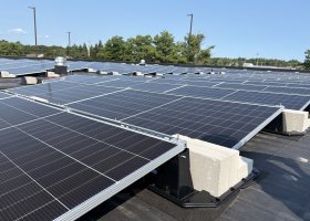 A new 81-kilowatt solar array installed on the NMU Wellbeing Center roof is pictured.
