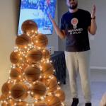 Murphy with a basketball Christmas tree