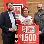 Valascho receiving the January Red Wings Teacher of the Month award at her school