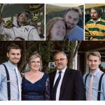 (Top): Carson Needham in NMU bands and with girlfriend Lauren Mauser. Bottom: Charley, Cristy, Dave and Carson Needham at a family wedding.
