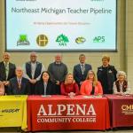 NMU's Joe Lubig (front left) and other representatives involved with the teacher pipeline.