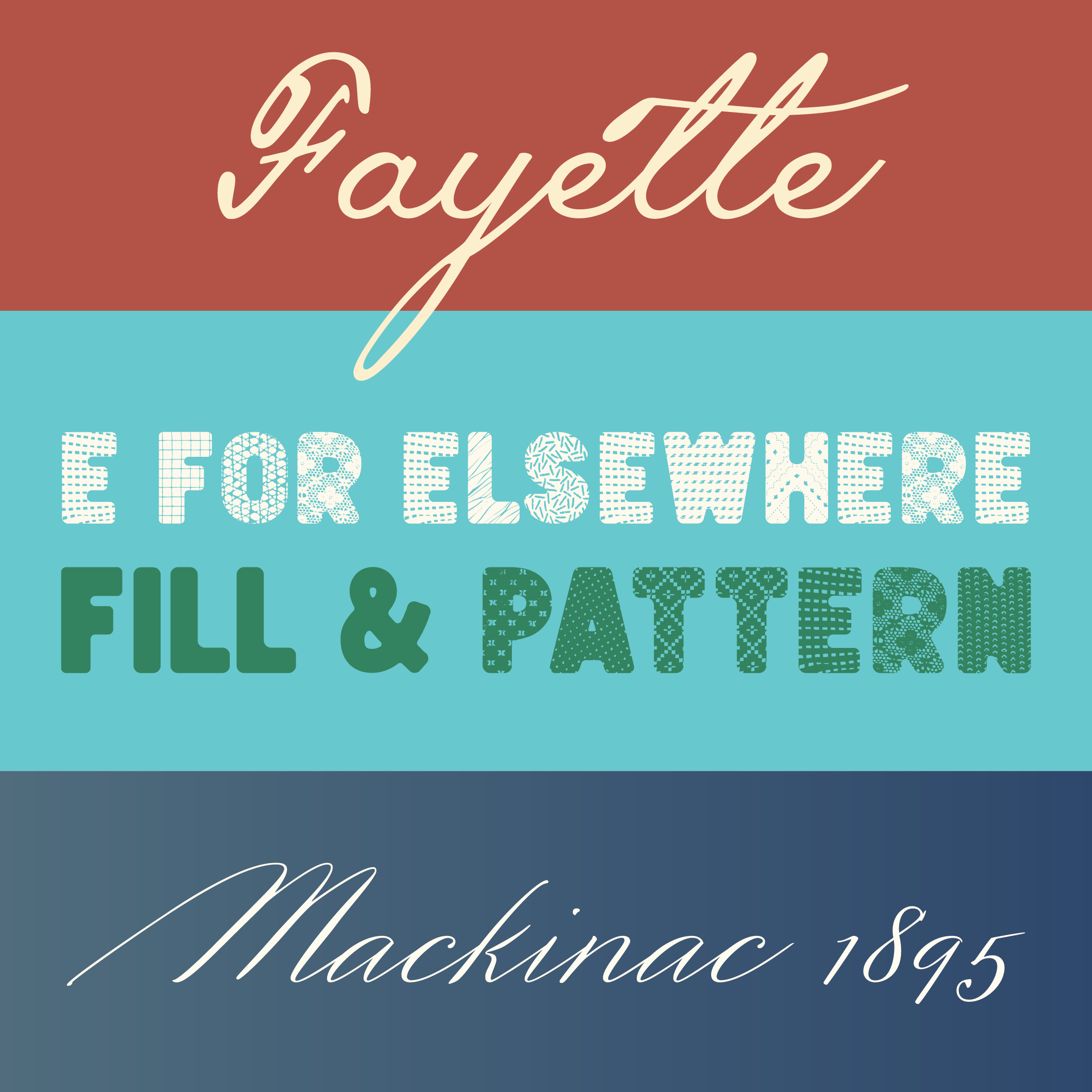 A composite of Cinelli's three place-based digital typefaces
