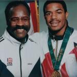 Mitchell (left) with former USOEC boxer David Reid, who won Olympic gold in 1996 and a WBA Junior Middleweight title.