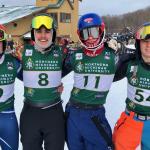 From left: NMU students Lundteigen and Seaborg; and MSHS students Aaron Grzelak, who finished second in Sunday's slalom, and Ty Springer.